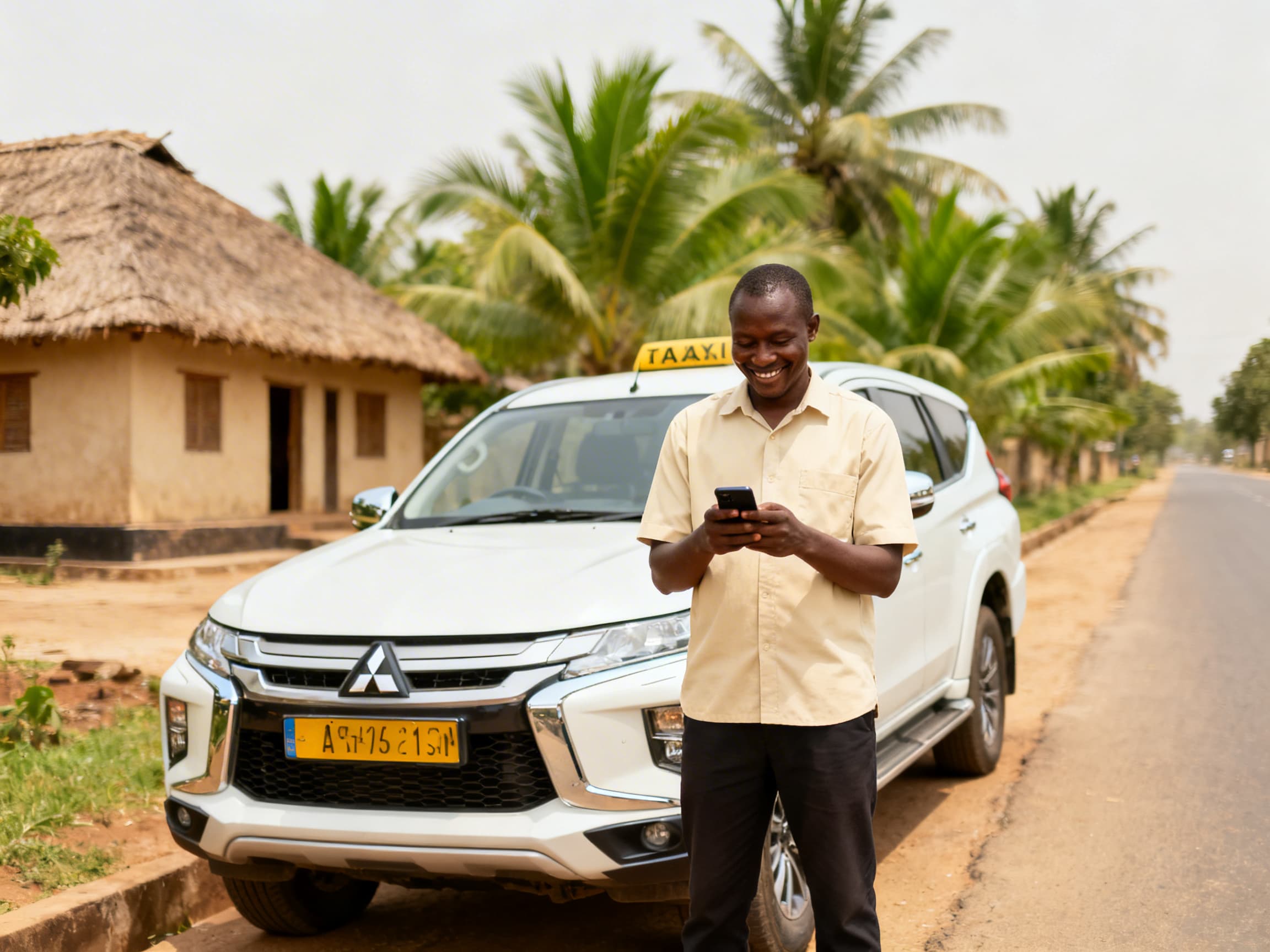 Taxi driver in Zanzibar checking WhatsApp for Beagle bookings